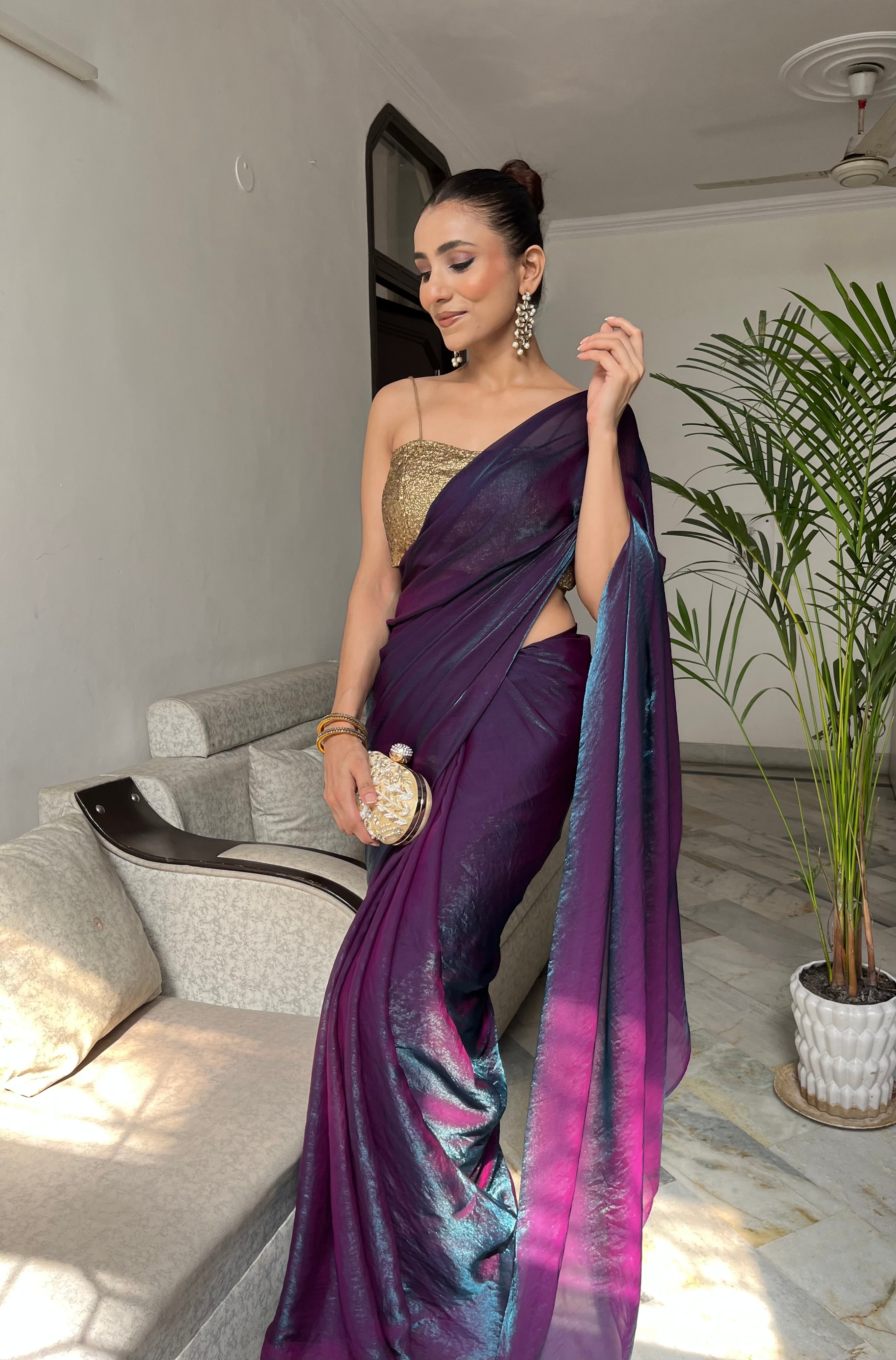 Rarity Metallic Satin Saree with Self Blouse Fabric