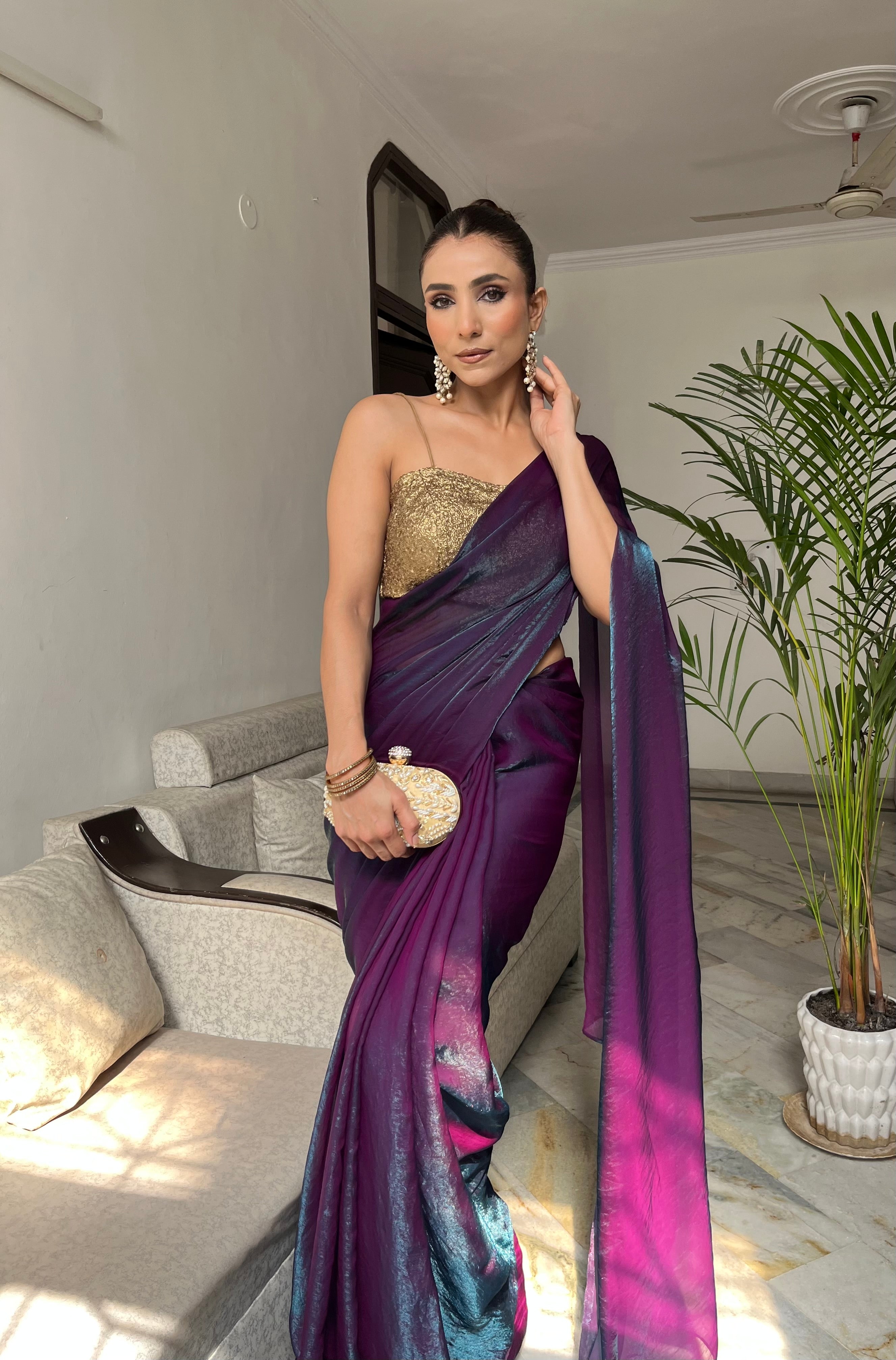 Rarity Metallic Satin Saree with Self Blouse Fabric