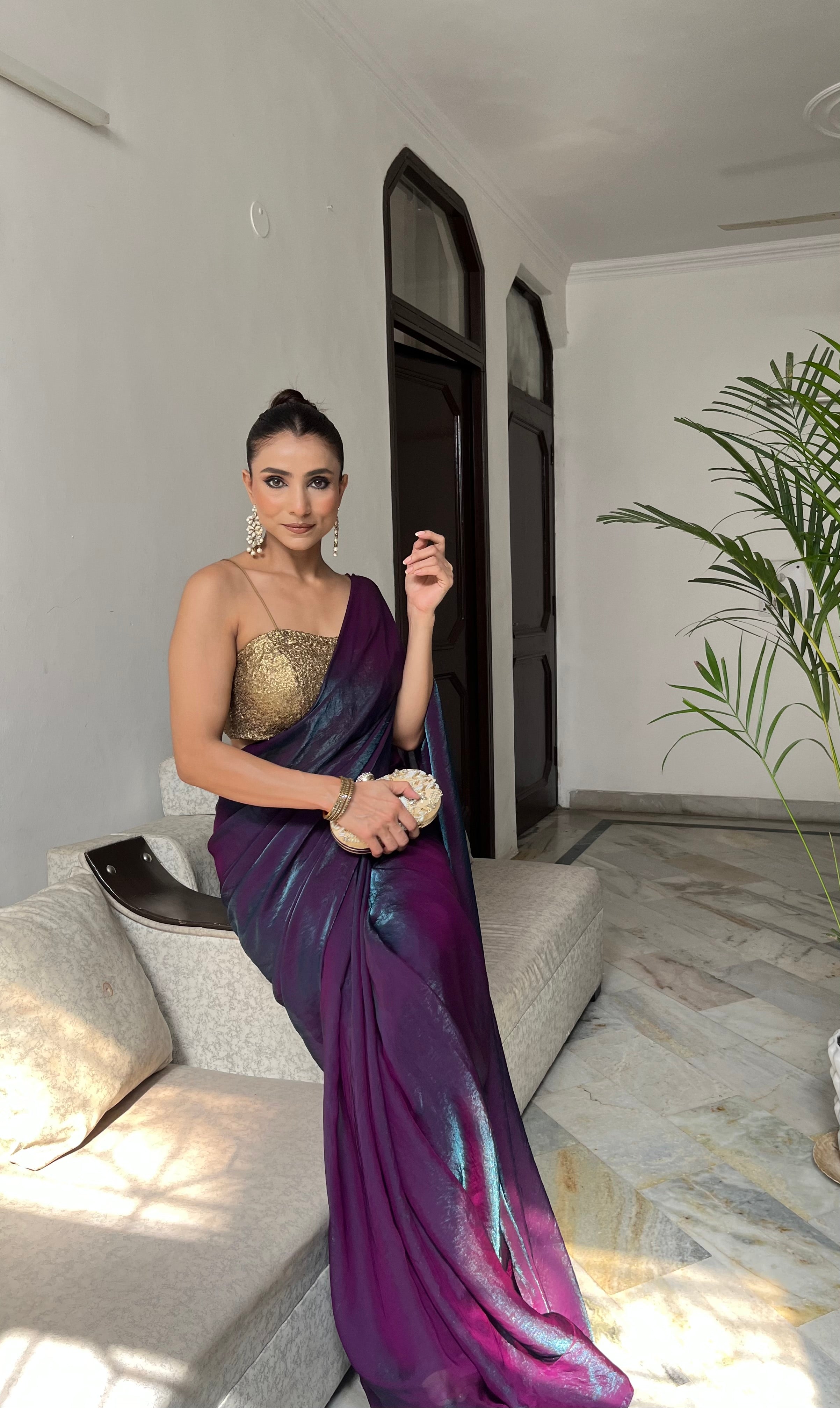Rarity Metallic Satin Saree with Self Blouse Fabric