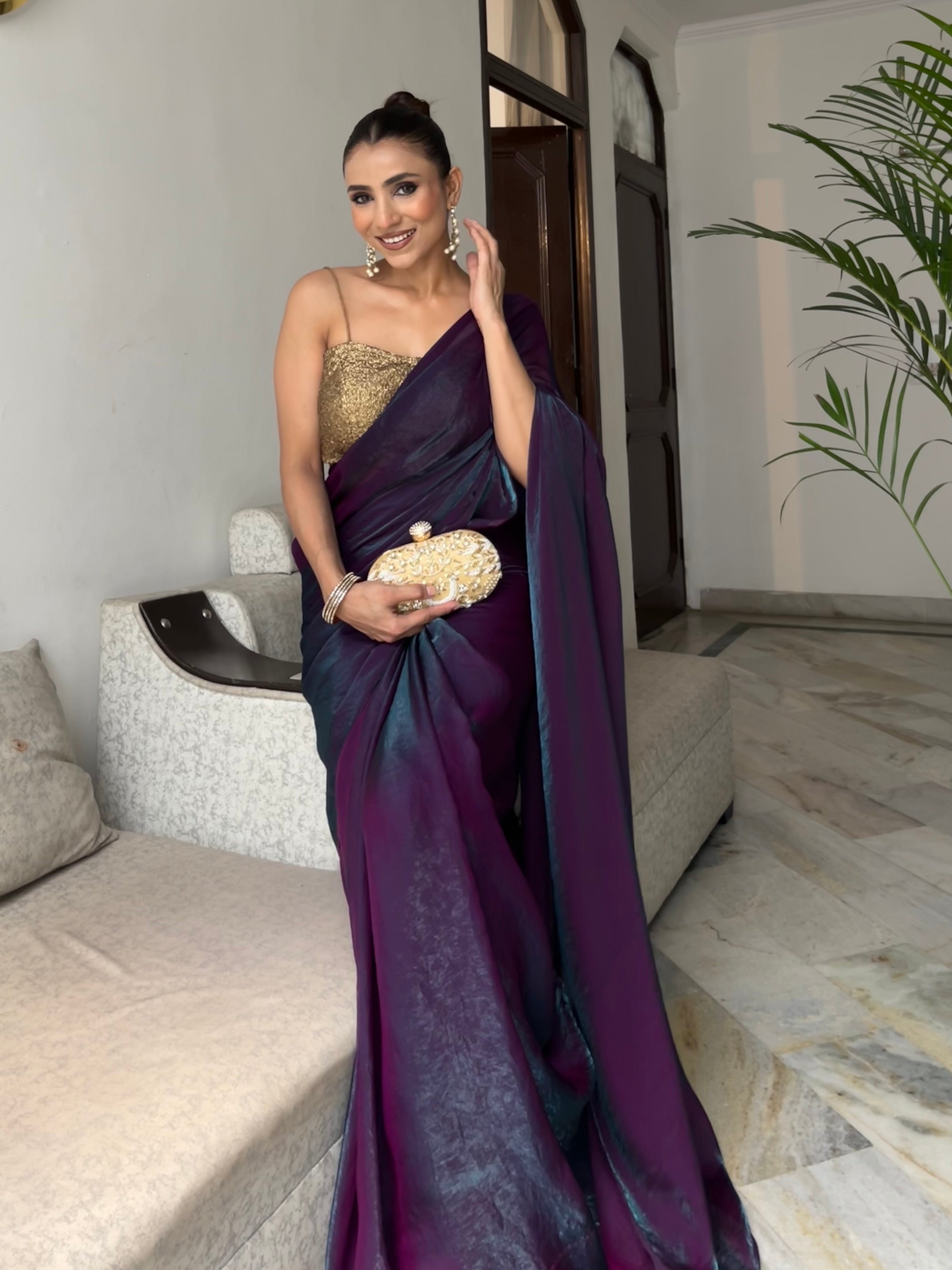 Rarity Metallic Satin Saree with Self Blouse Fabric