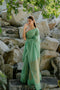 Solid Green-Yellow Saree with Woven Jacquard Pallu in Gold & Self Blouse Fabric