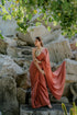 Satin Terracotta Saree with Swarovski-Style Lace & Self Blouse Fabric