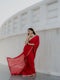 Satin Red Saree with Sequin Laces & Self Blouse Fabric