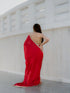 Satin Red Saree with Sequin Laces & Self Blouse Fabric