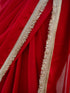 Satin Red Saree with Sequin Laces & Self Blouse Fabric