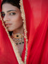 Satin Red Saree with Sequin Laces & Self Blouse Fabric