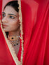 Satin Red Saree with Sequin Laces & Self Blouse Fabric