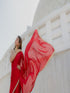 Satin Red Saree with Sequin Laces & Self Blouse Fabric