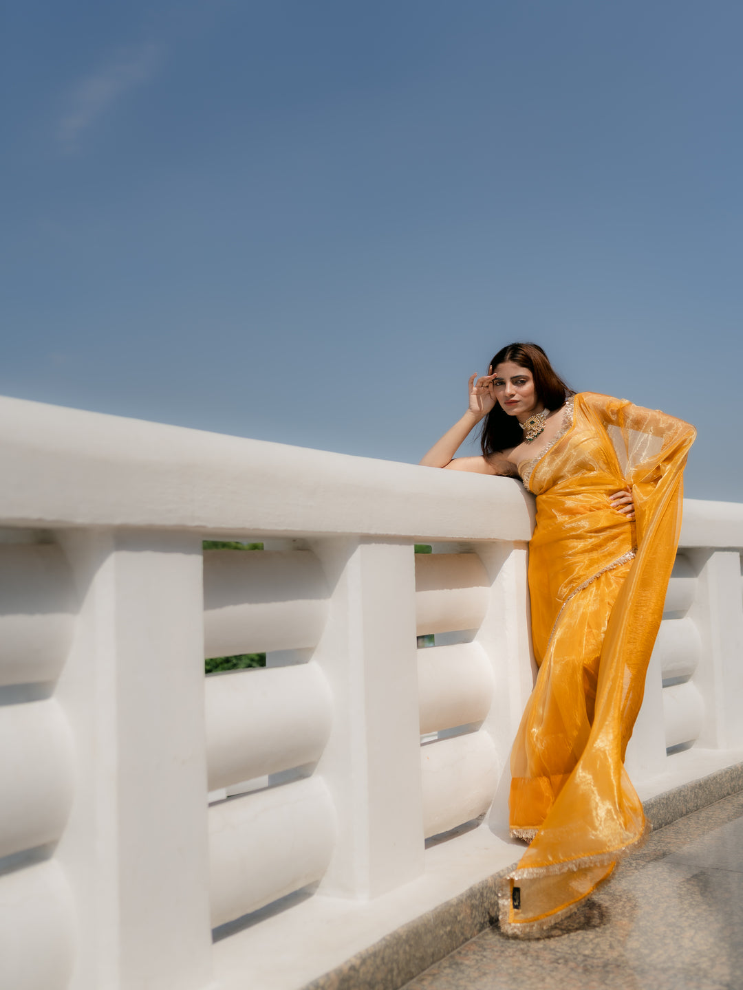 Yellow Metallic Organza Chiffon Saree with Sequin Lace & Self Blouse Fabric