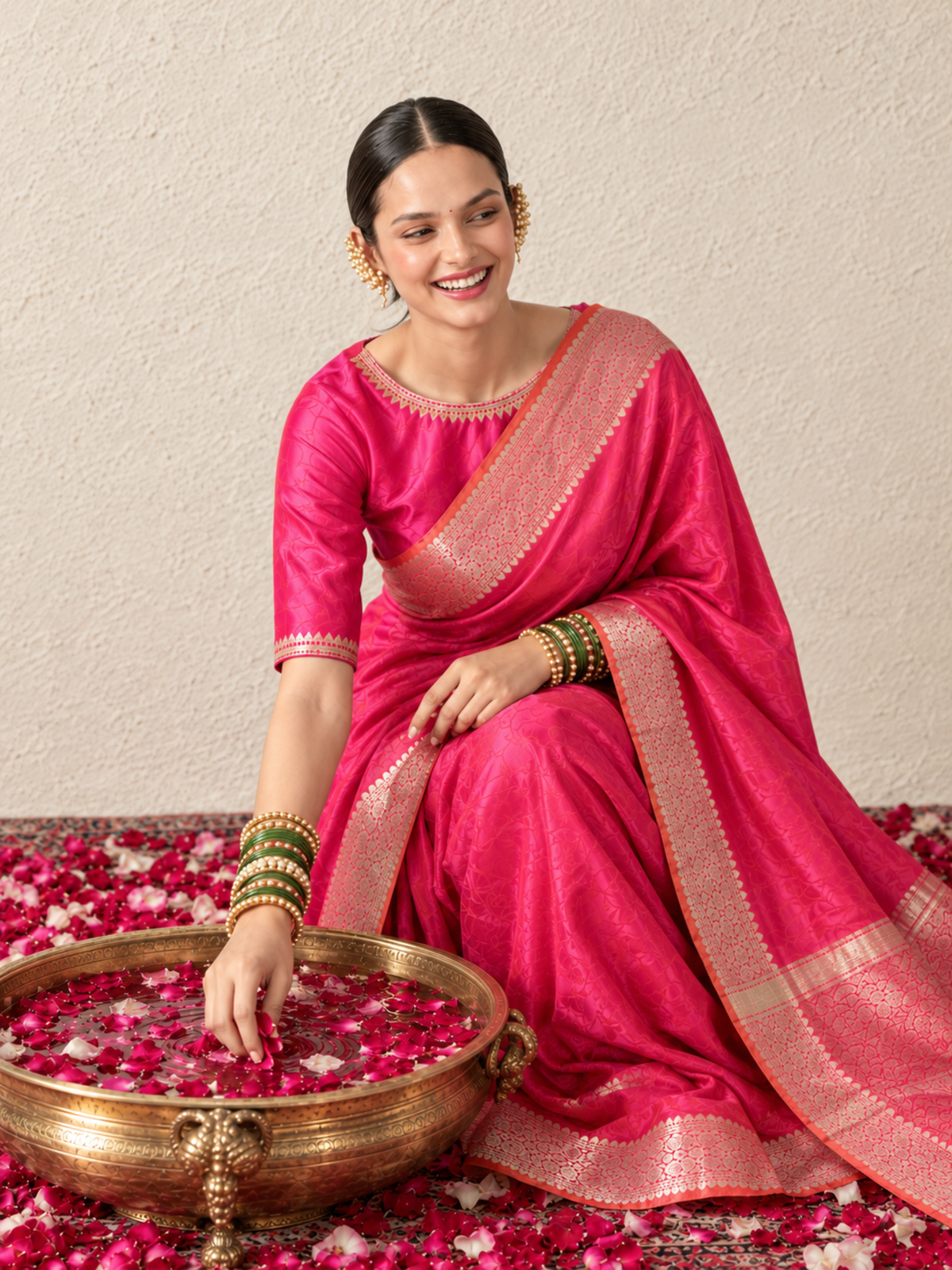 Pink and Yellow Dual Shade Chanderi Cotton Silk Saree with Matching Blouse Fabric