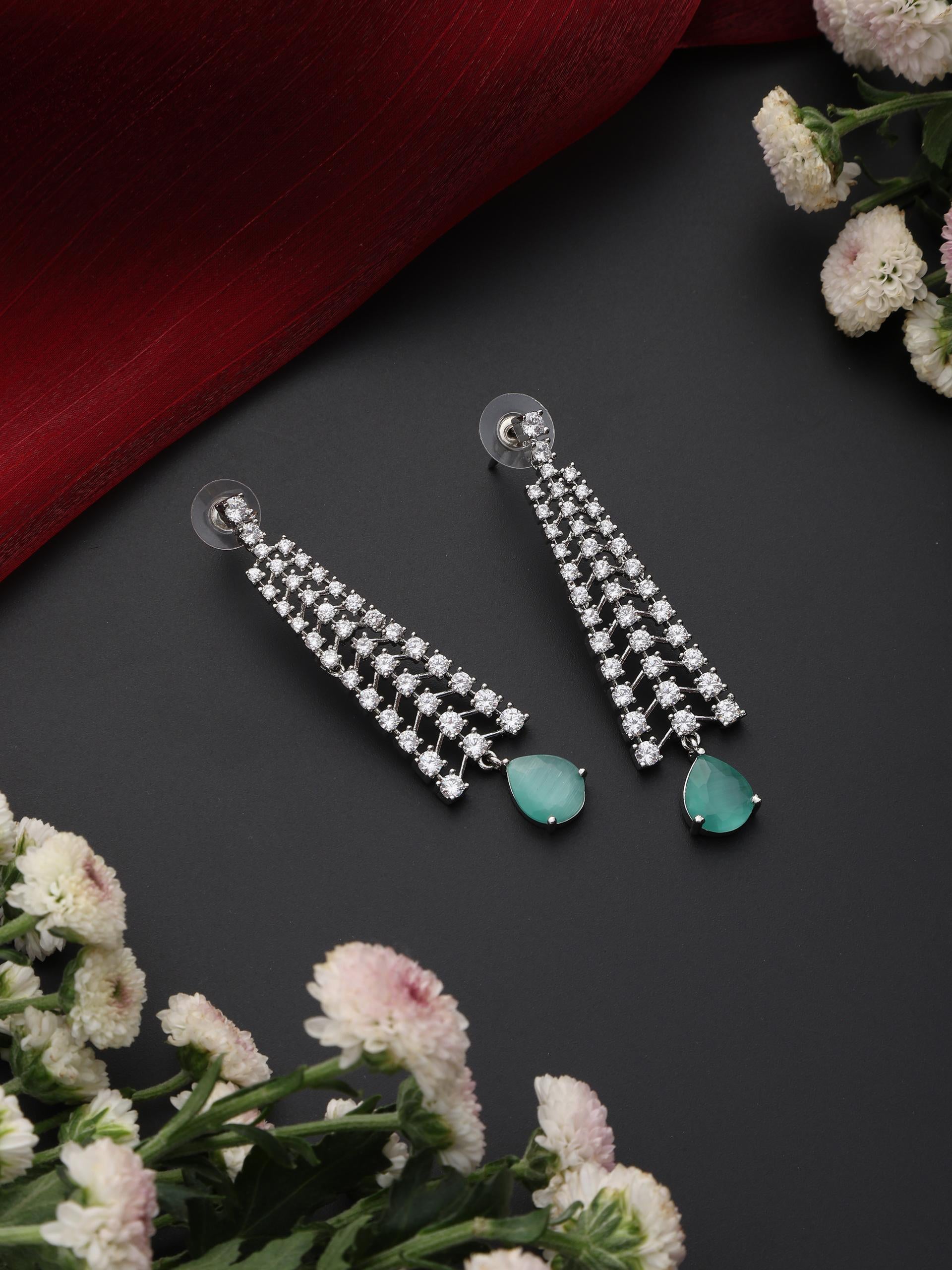 Diamond Lines With Turq Drop Earring