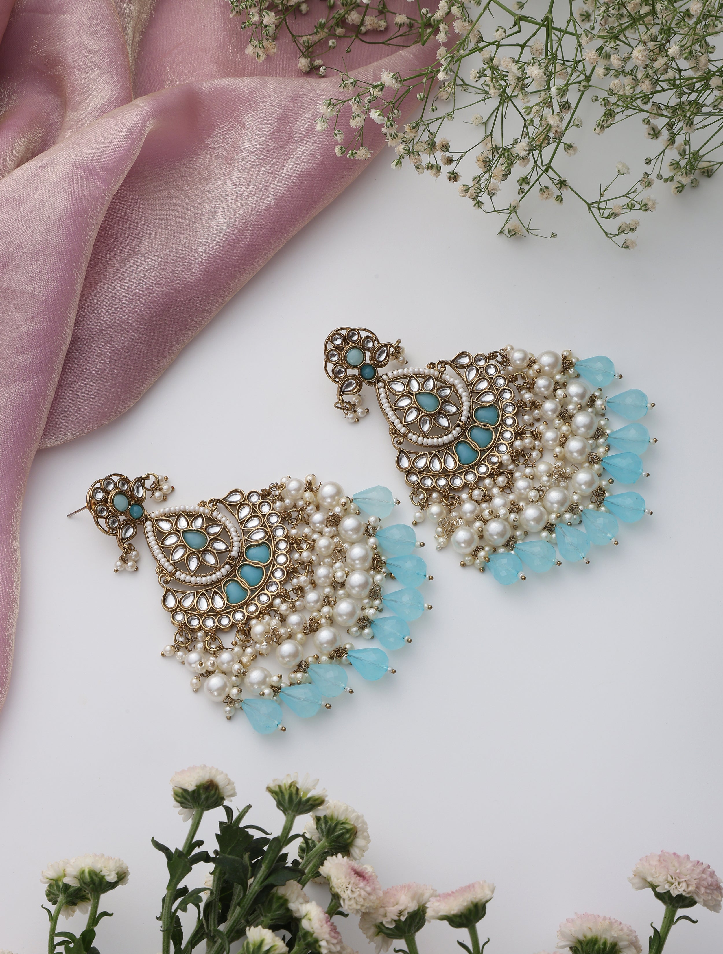 Sky Blue Color Kundan Earrings