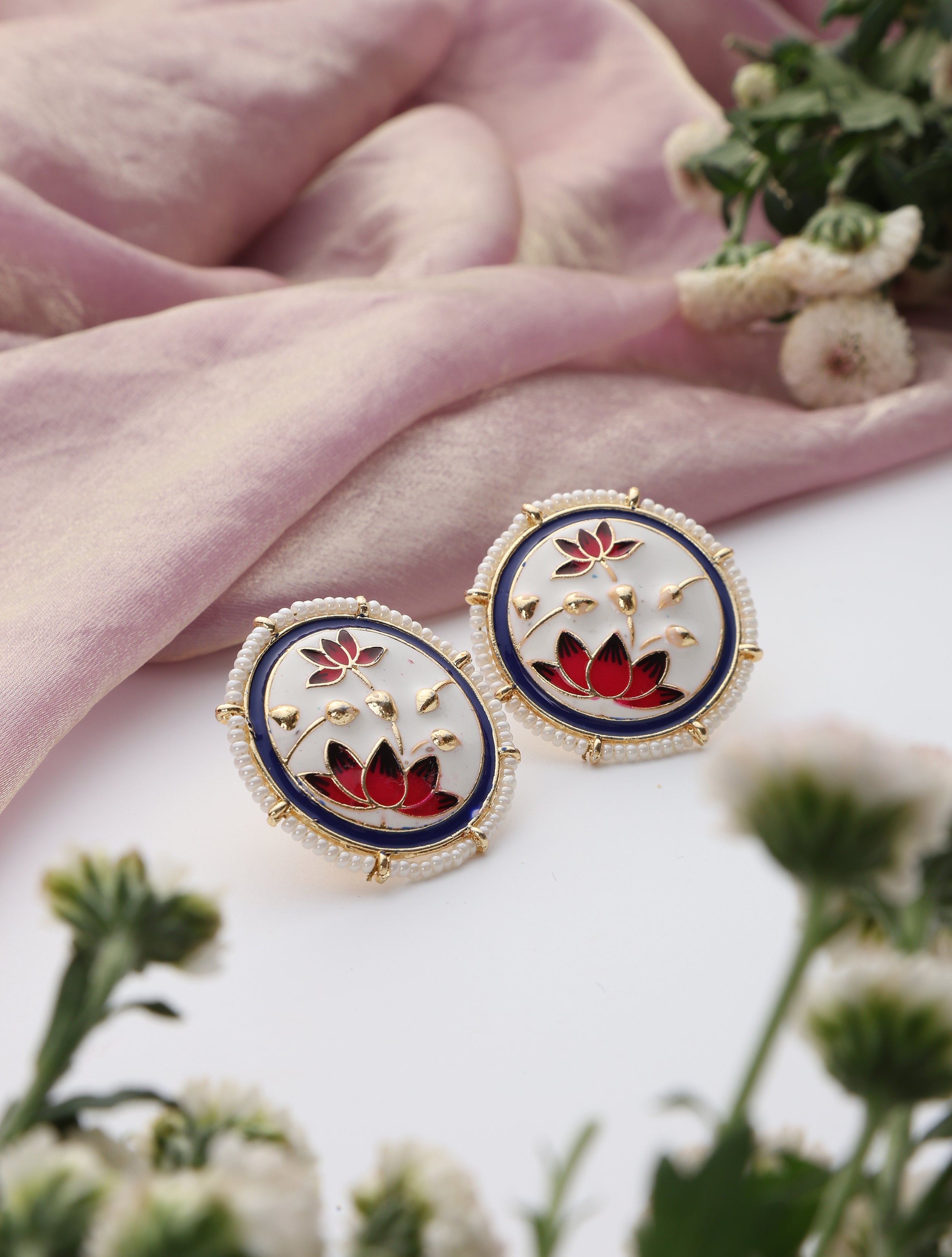 White Color Meenakari Stud Earrings