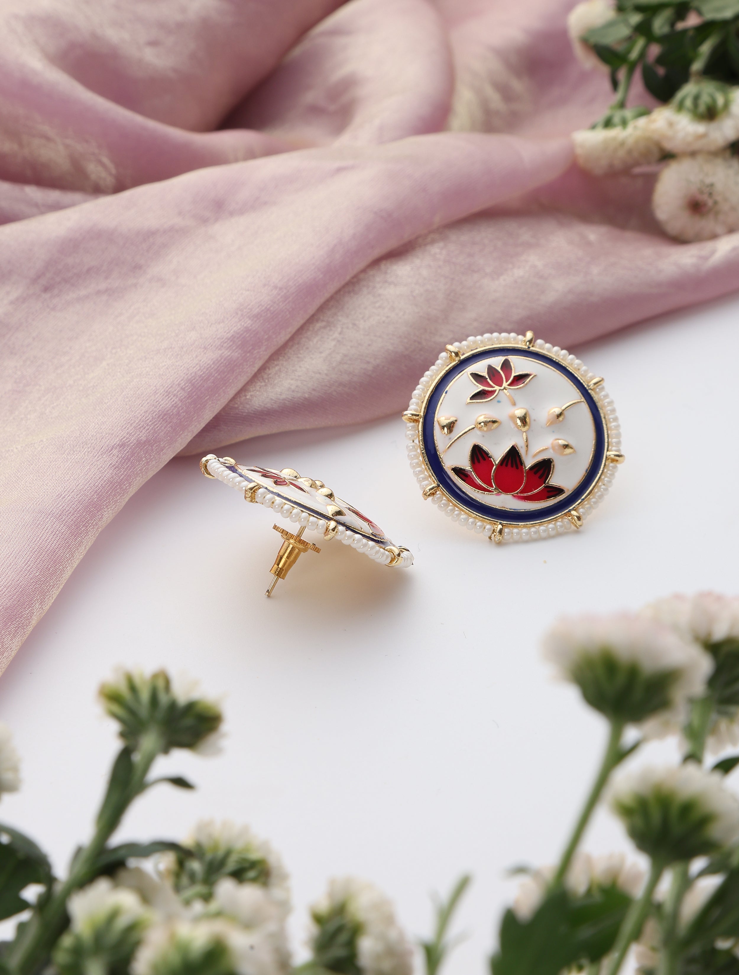 White Color Meenakari Stud Earrings