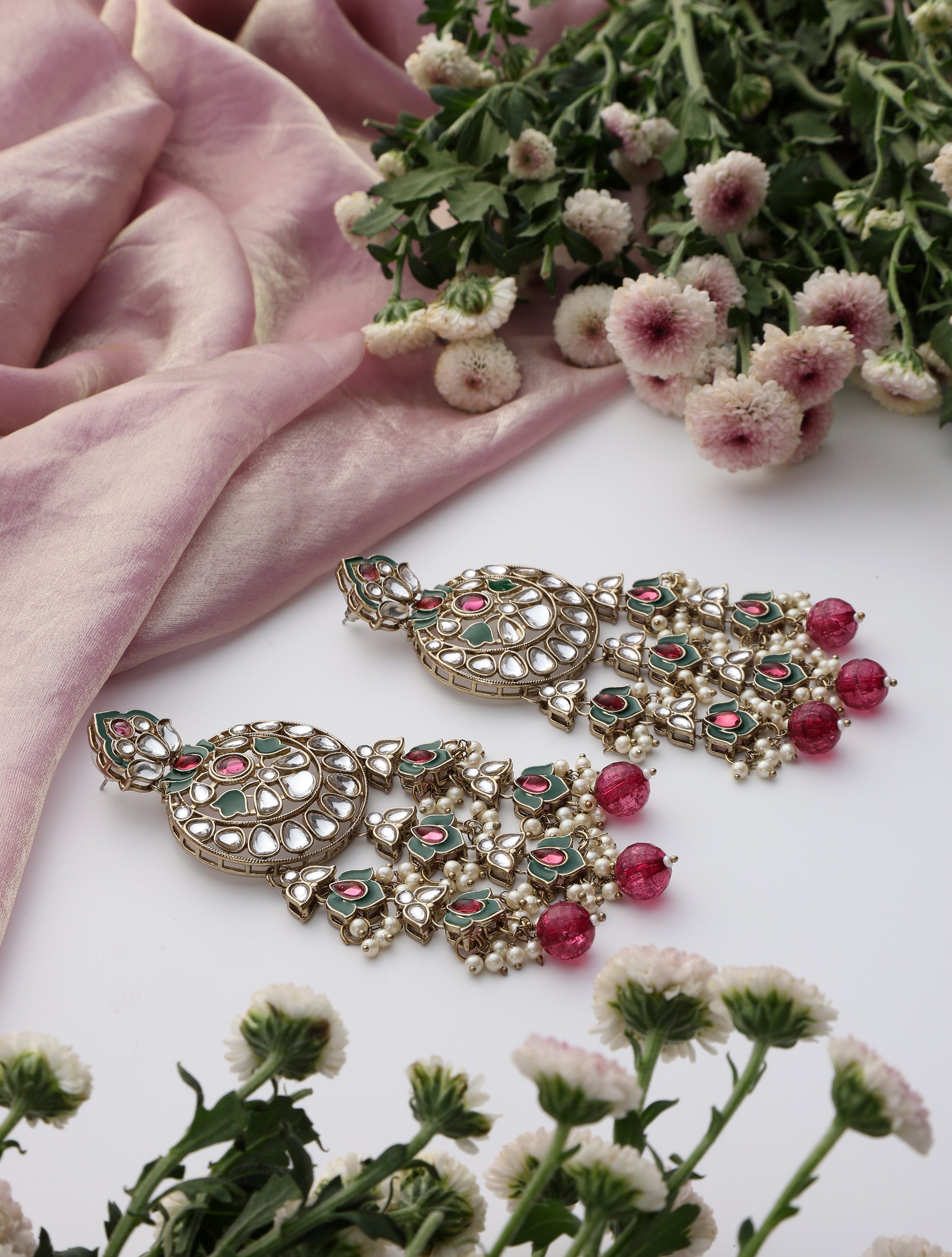 Magenta Color Kundan Earrings