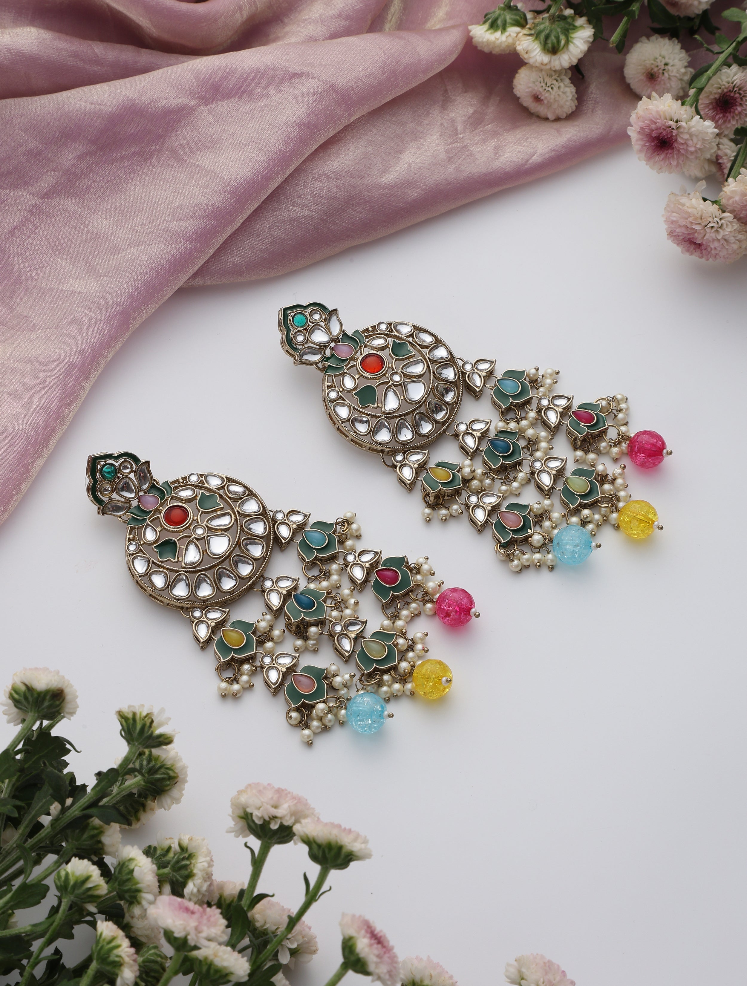 Multi Color Kundan Earrings