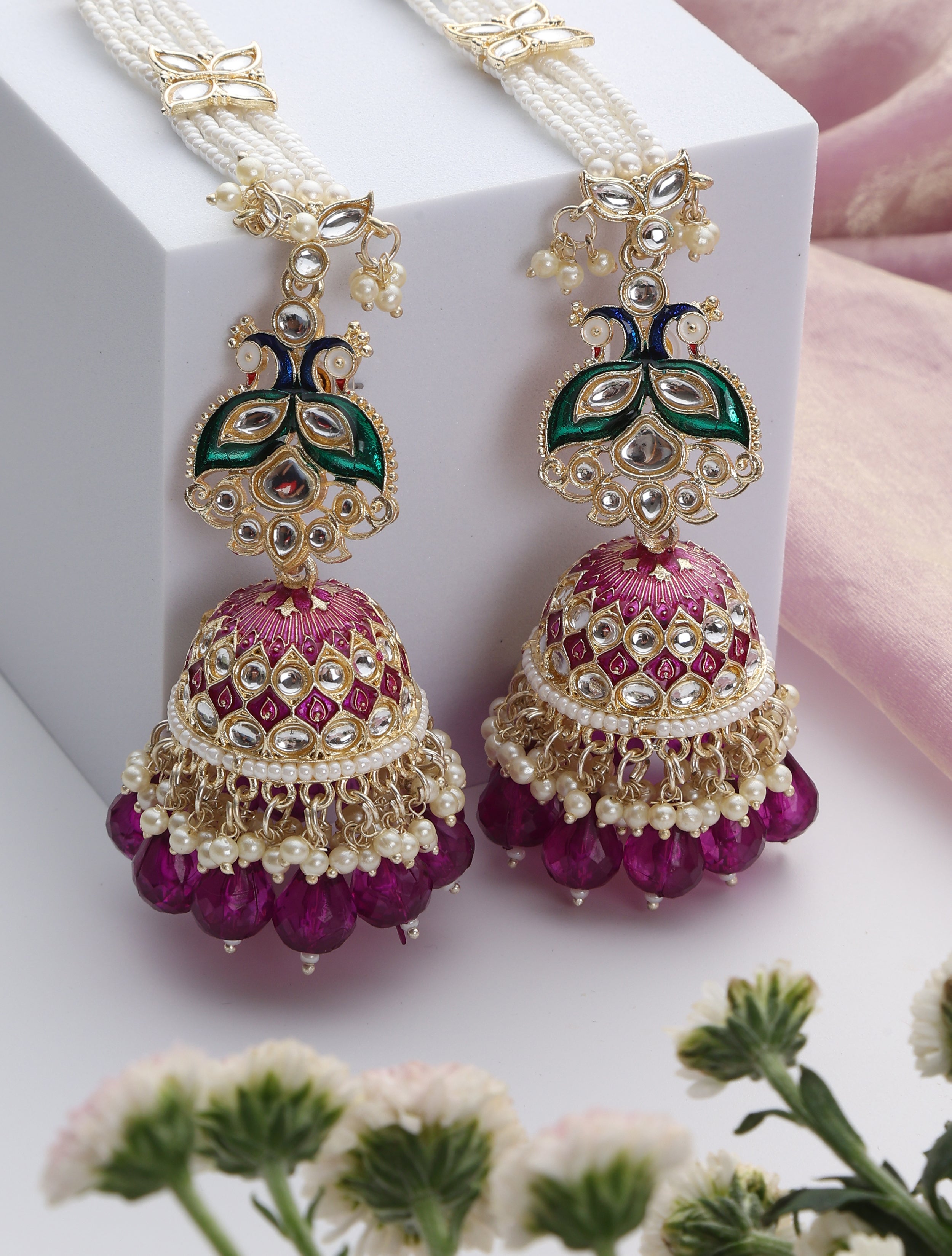 Purple Color Meenakari Kundan Earrings
