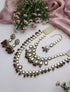 Maroon & Green Color Long Kundan Necklace, Earring and Maang Teeka Set