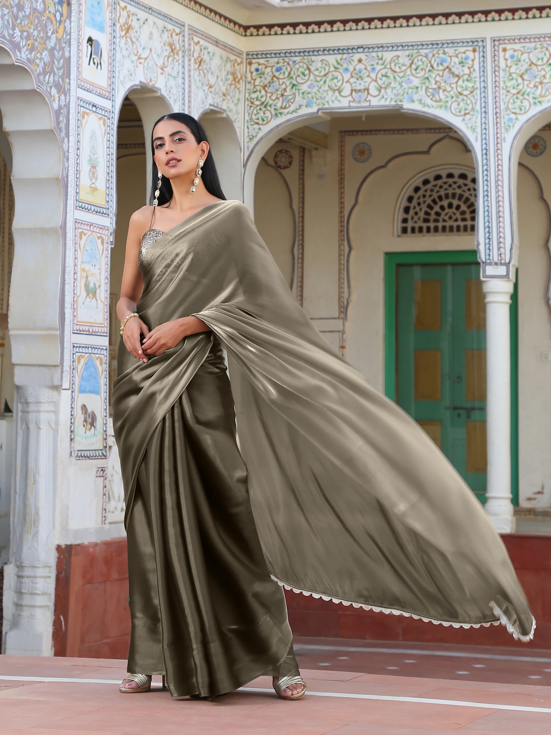 SET | Liquid Gold Saree with Lace + Liquid Blouse