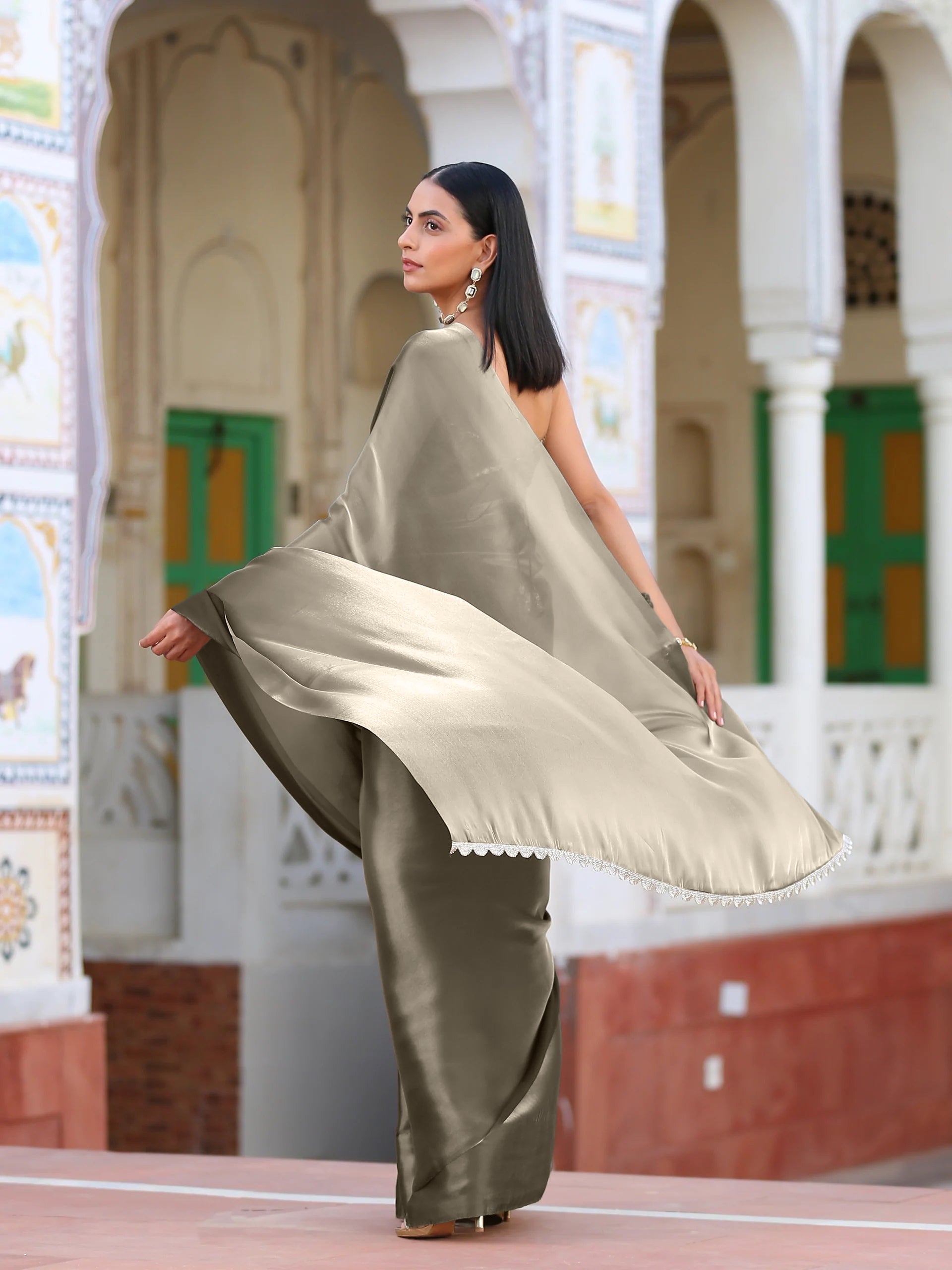 SET | Liquid Gold Saree with Lace + Liquid Blouse
