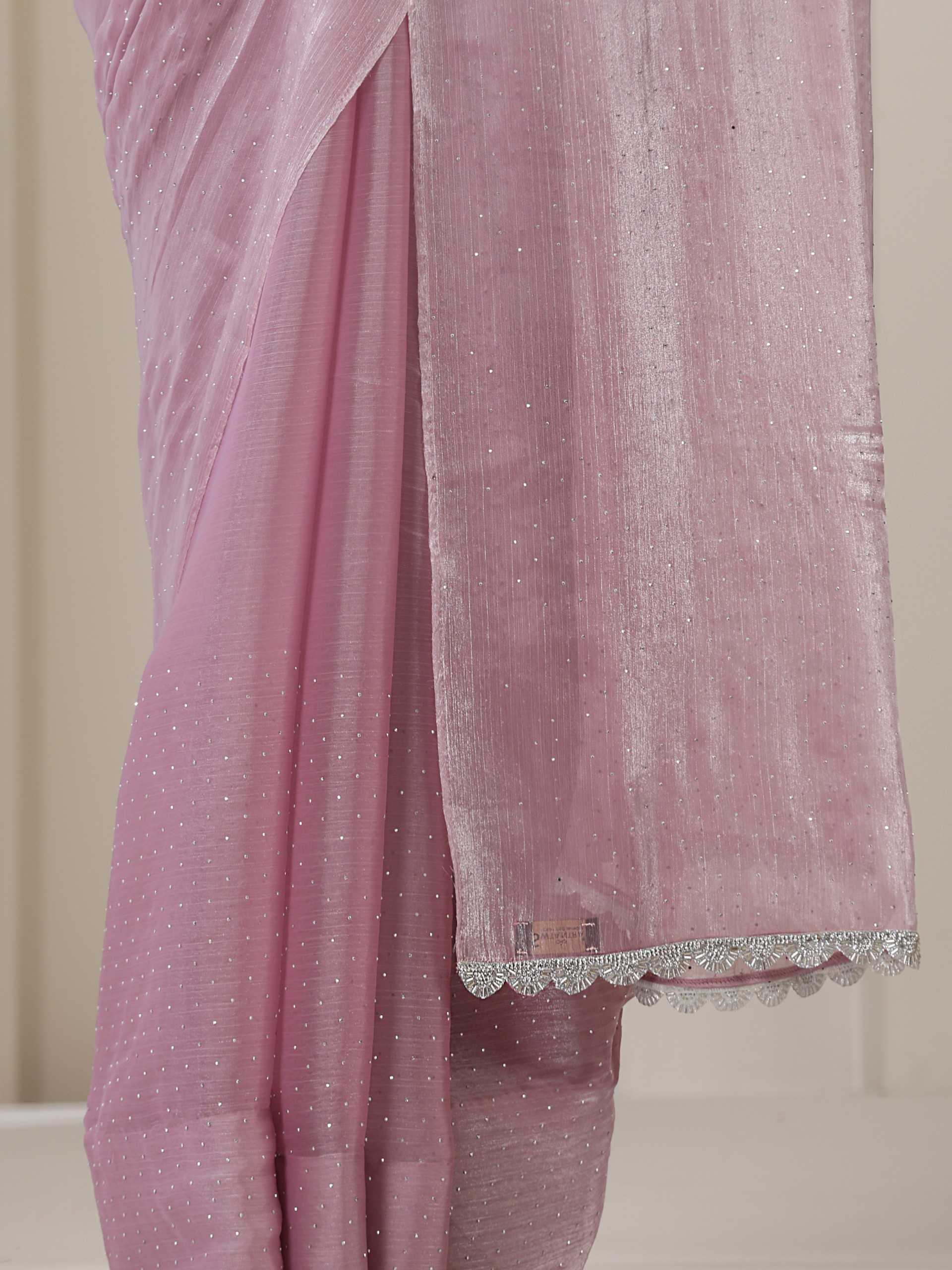 Blush Glamour Swarovski Style Organza Saree with Blouse Fabric