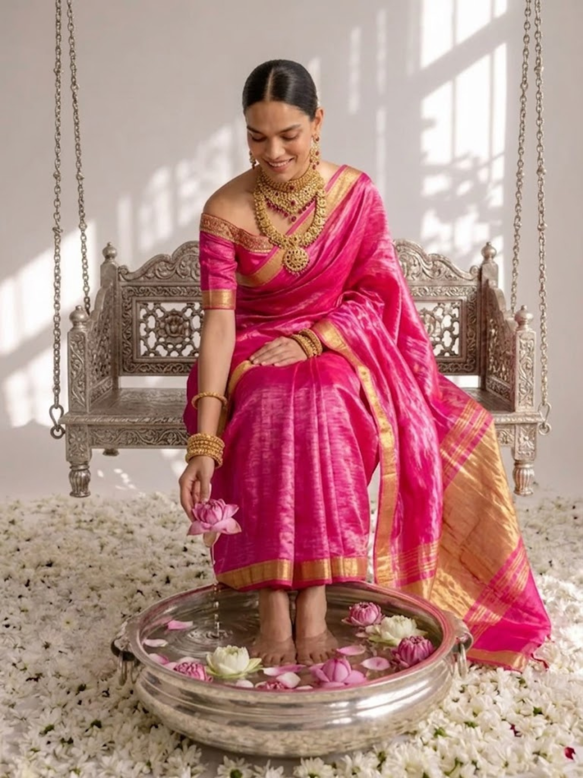 Gajji Pink Silk Saree with Zari Pallu with Blouse Fabric