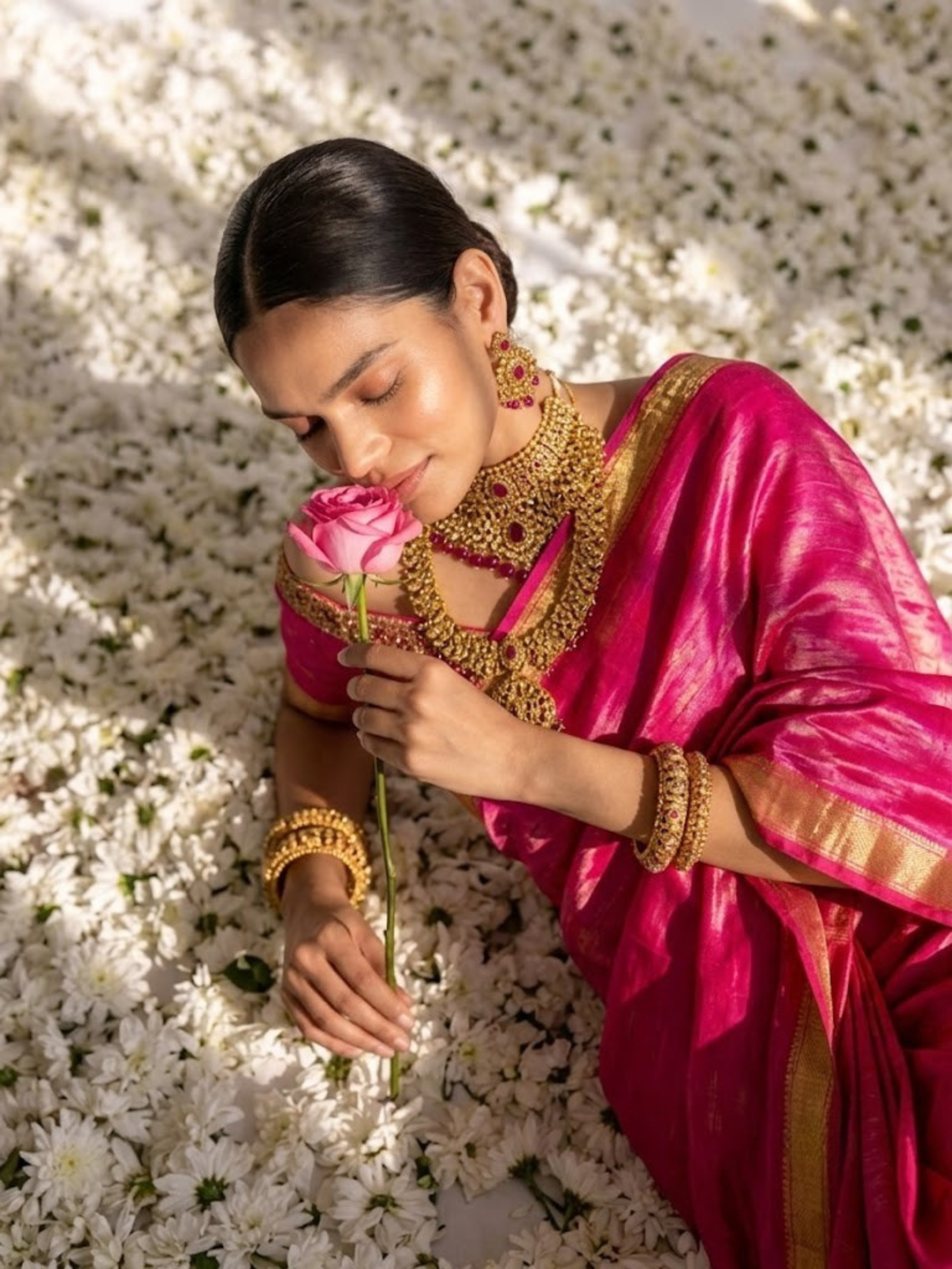 Gajji Pink Silk Saree with Zari Pallu with Blouse Fabric