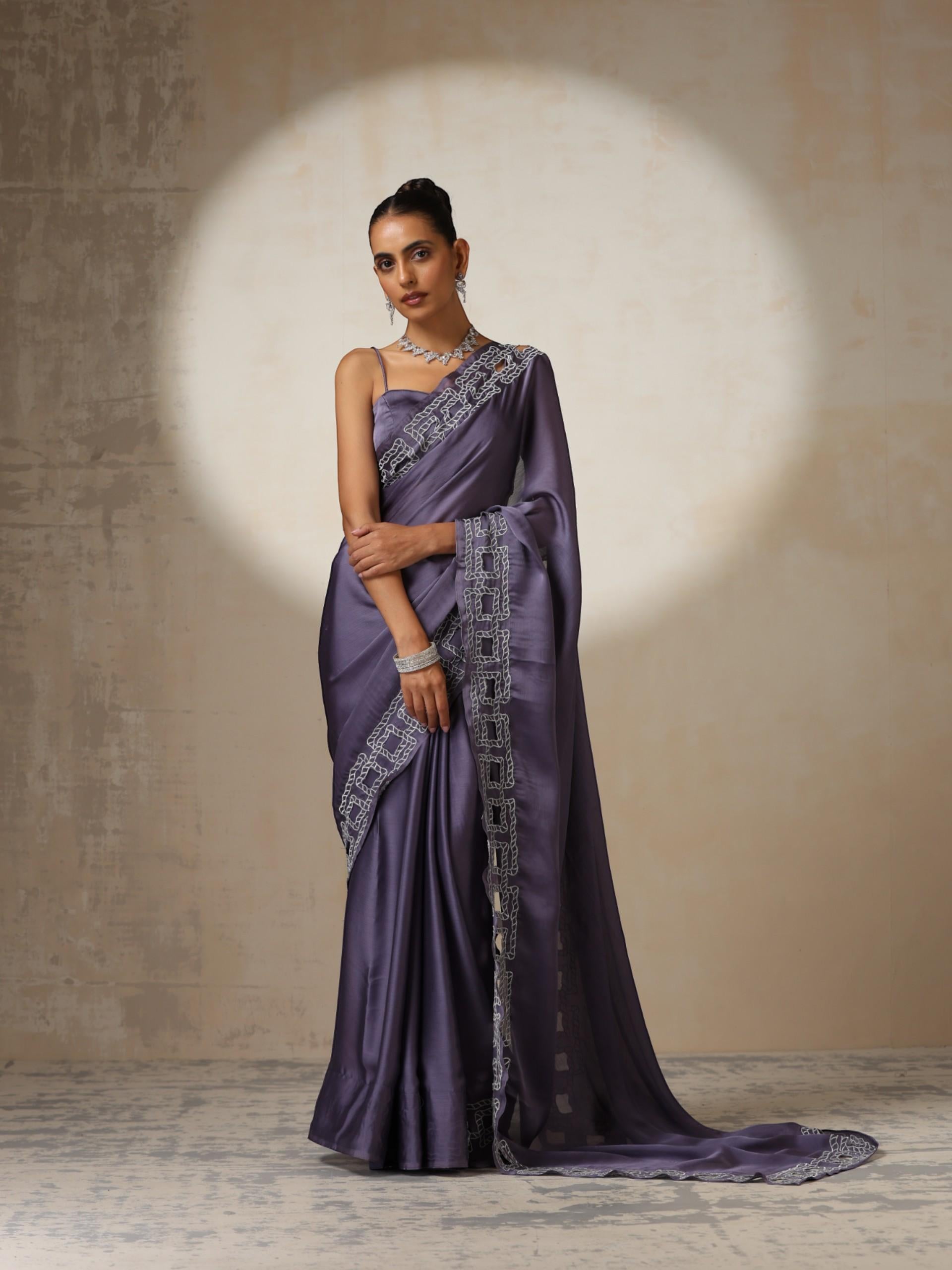 Lilac Butter Chiffon with Silver Embroidery and Blouse Fabric