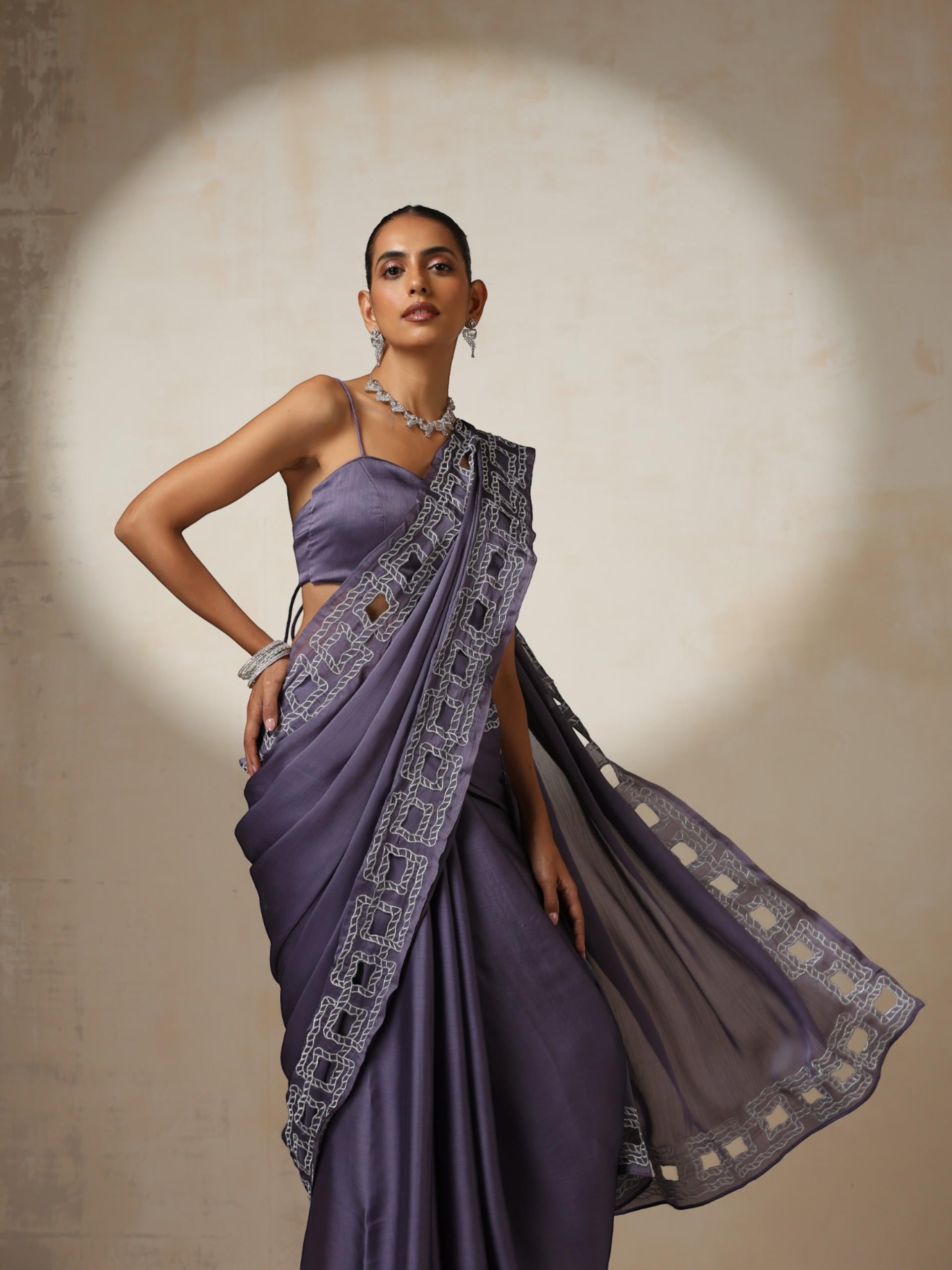 Lilac Butter Chiffon with Silver Embroidery and Blouse Fabric