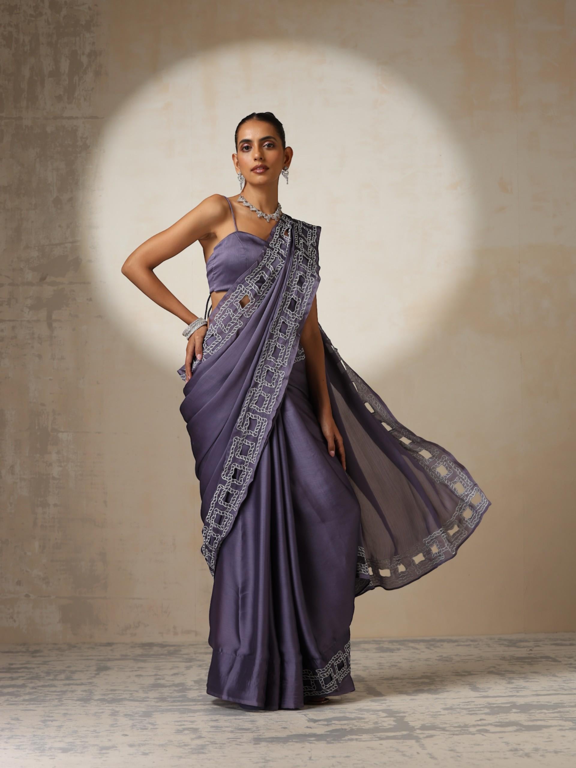 Lilac Butter Chiffon with Silver Embroidery and Blouse Fabric