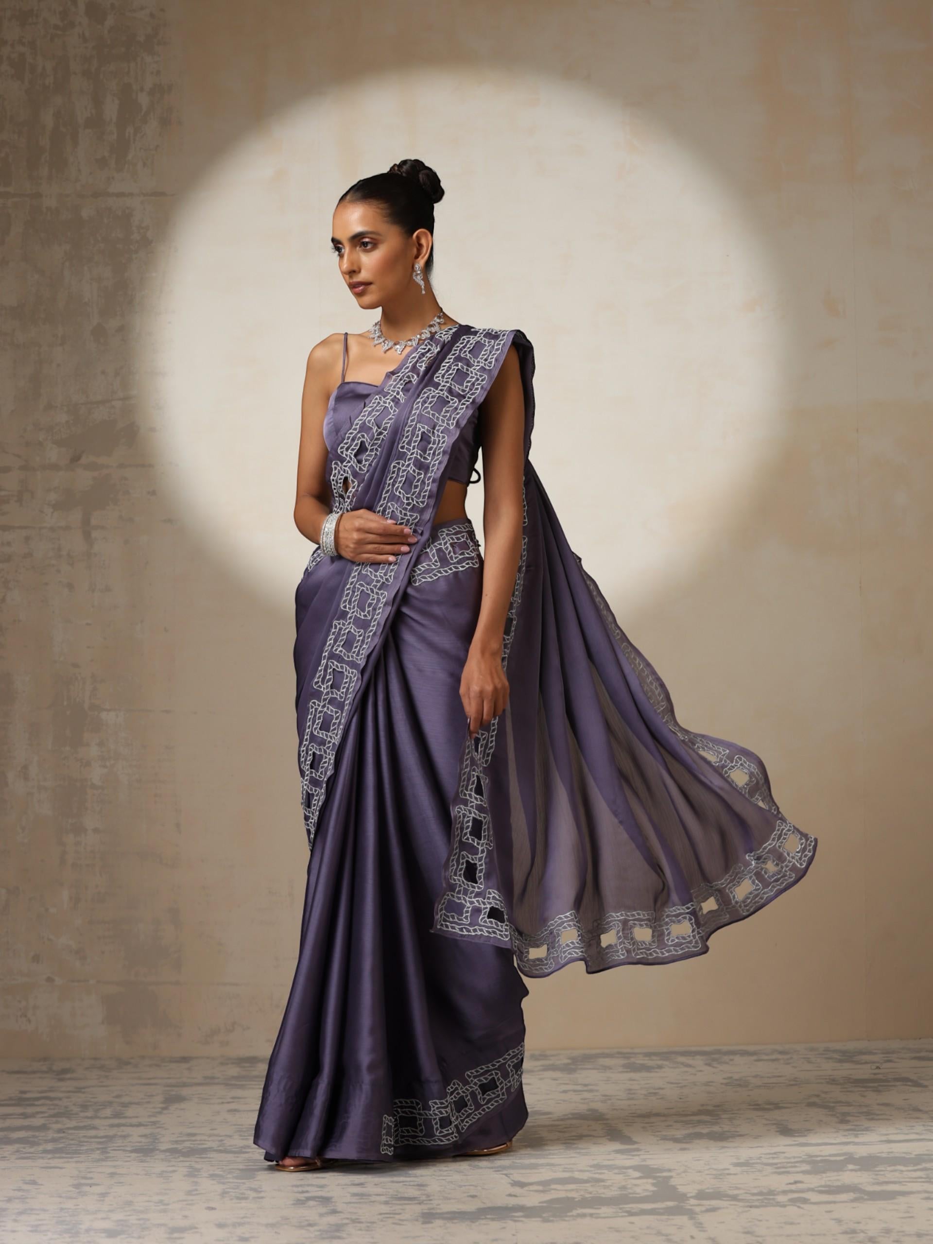 Lilac Butter Chiffon with Silver Embroidery and Blouse Fabric