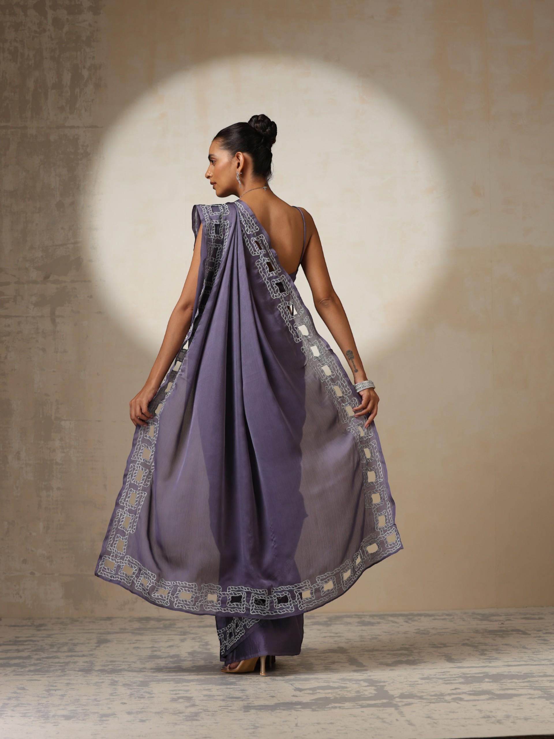 Lilac Butter Chiffon with Silver Embroidery and Blouse Fabric