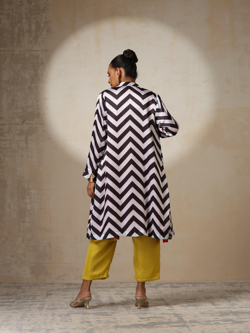 Chevron Satin Jacket with Surprise Fuchsia Lining