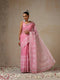 Pink and Silver Cotton Kota Saree with Allover Embroidery and Blouse Fabric