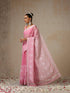 Pink and Silver Cotton Kota Saree with Allover Embroidery and Blouse Fabric