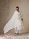 Women's White Kota Cotton Phulkari Embroidered Kurta with Dupatta and Pyjama 3 Piece Set | A-Line, V Neck, 3/4 Sleeves, Pyjama, Work Wear, Festive Wear, (Kota Cotton)