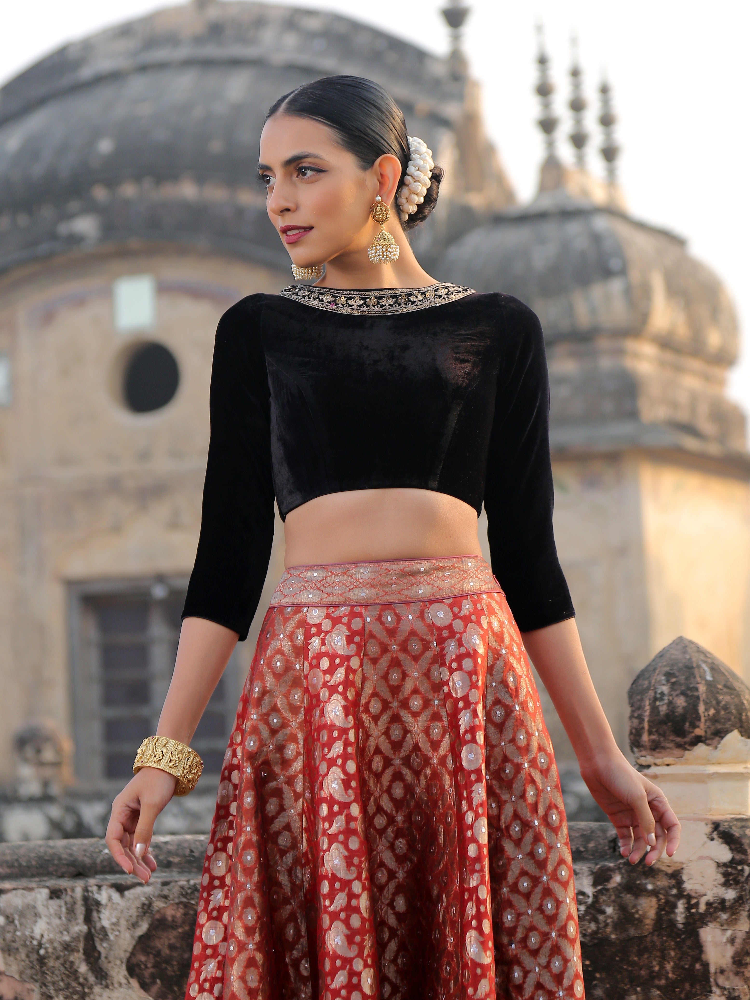 Velvet Blouse Designs Net Long Skirt With Top Regent Black Velvet