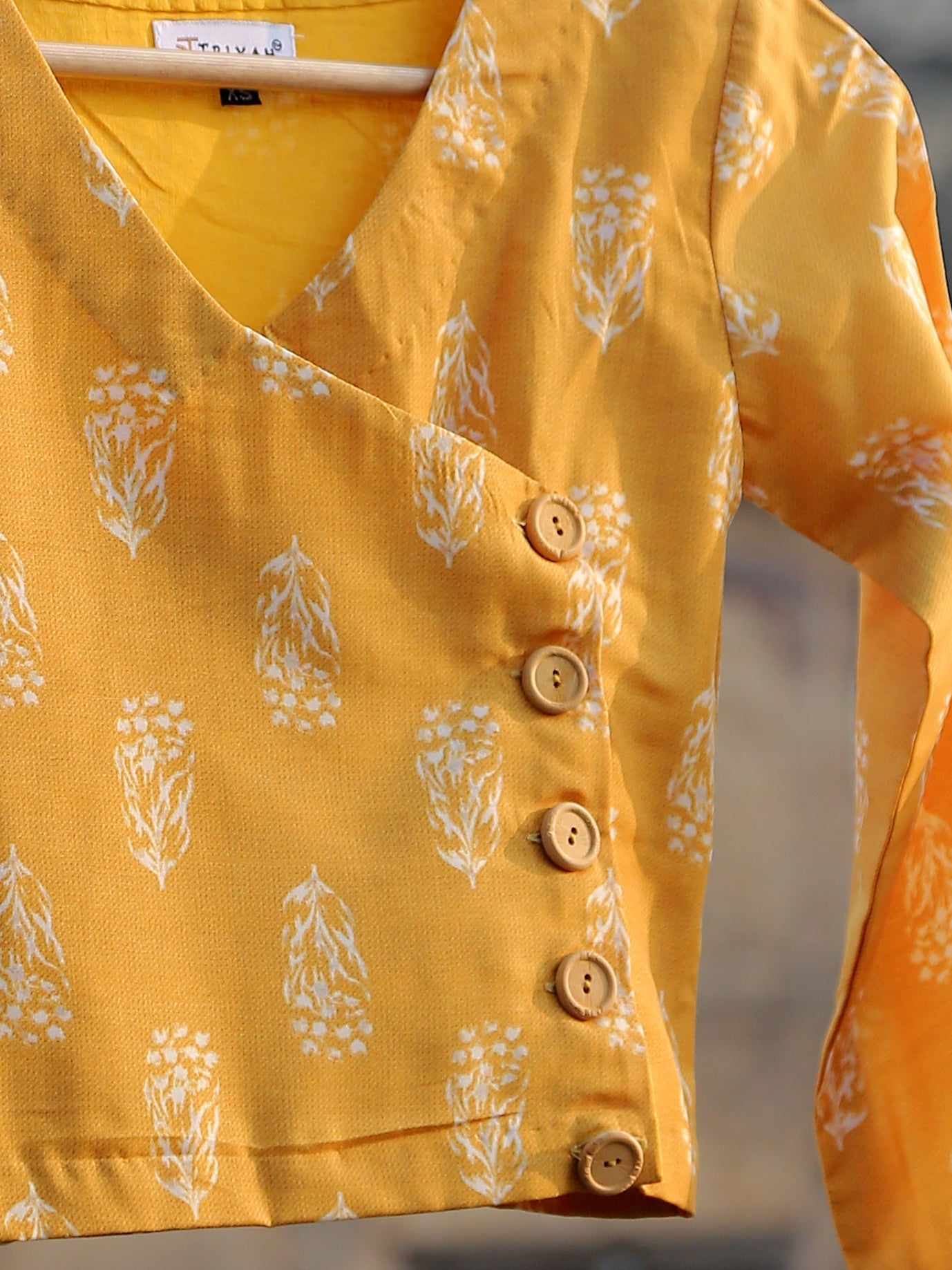 Yellow Flower Angrakha Blouse