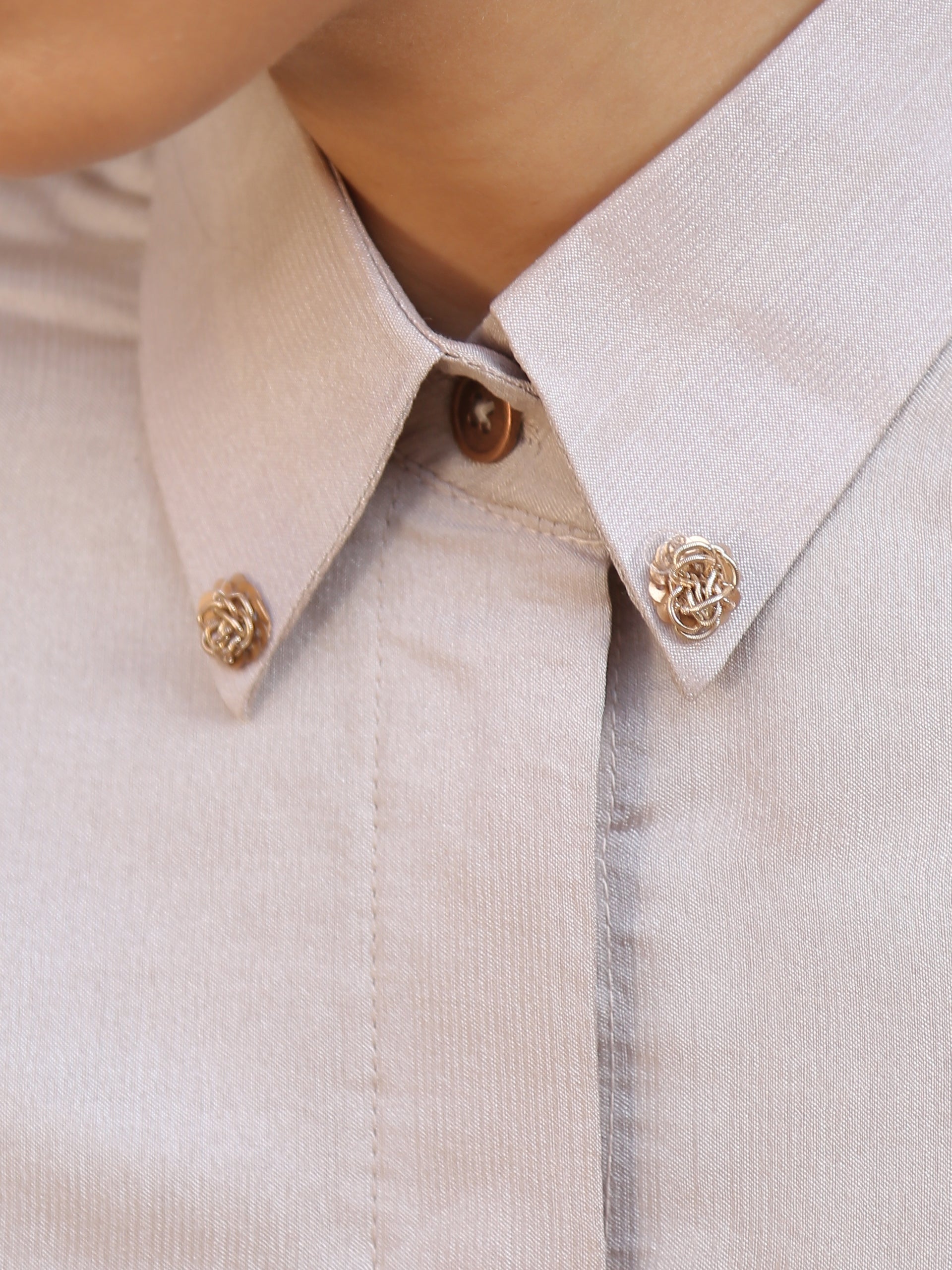 Refined Taste Shirt Blouse With Gold Rose Applique