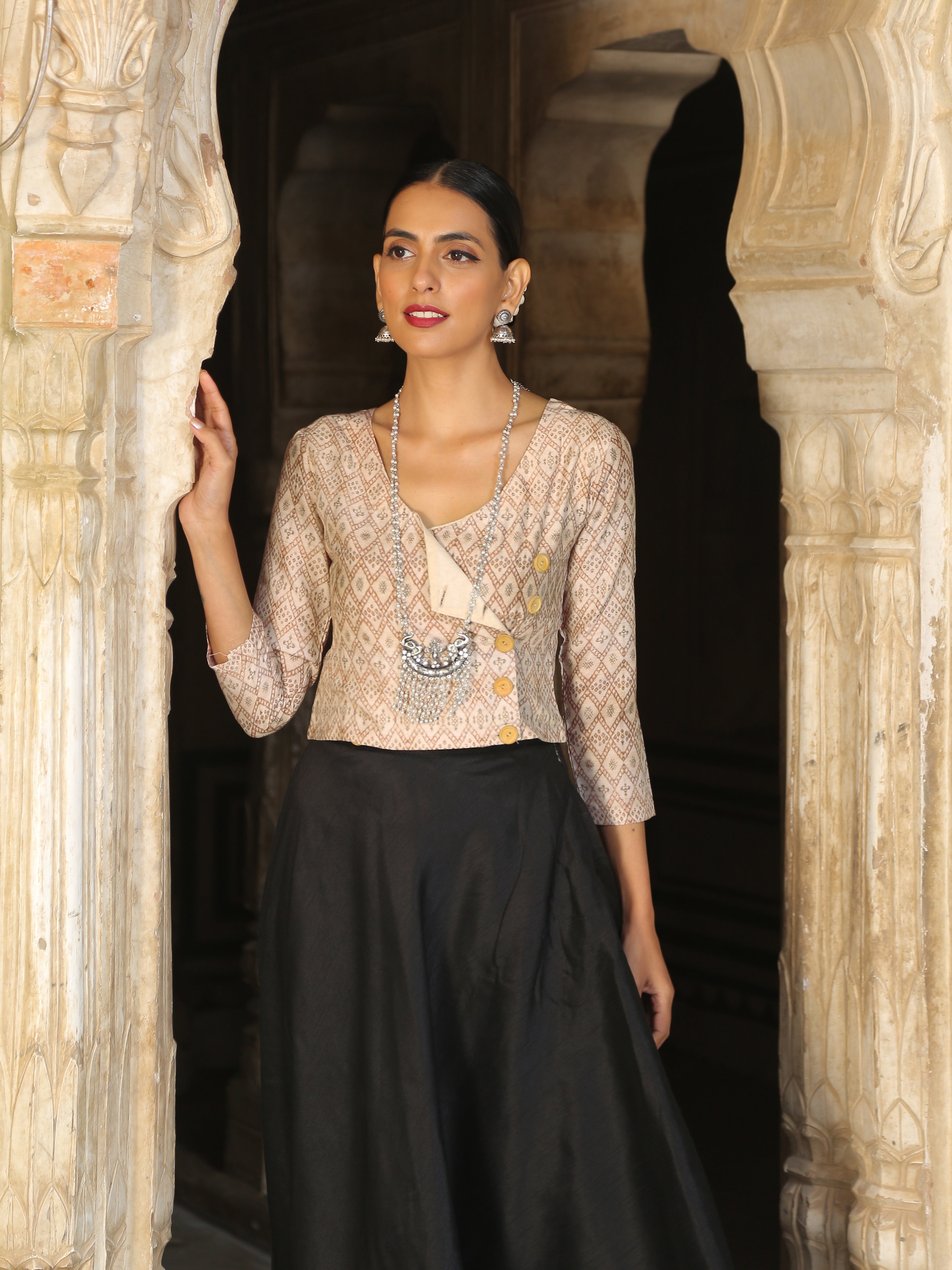 Beige Geo Angrakha Blouse