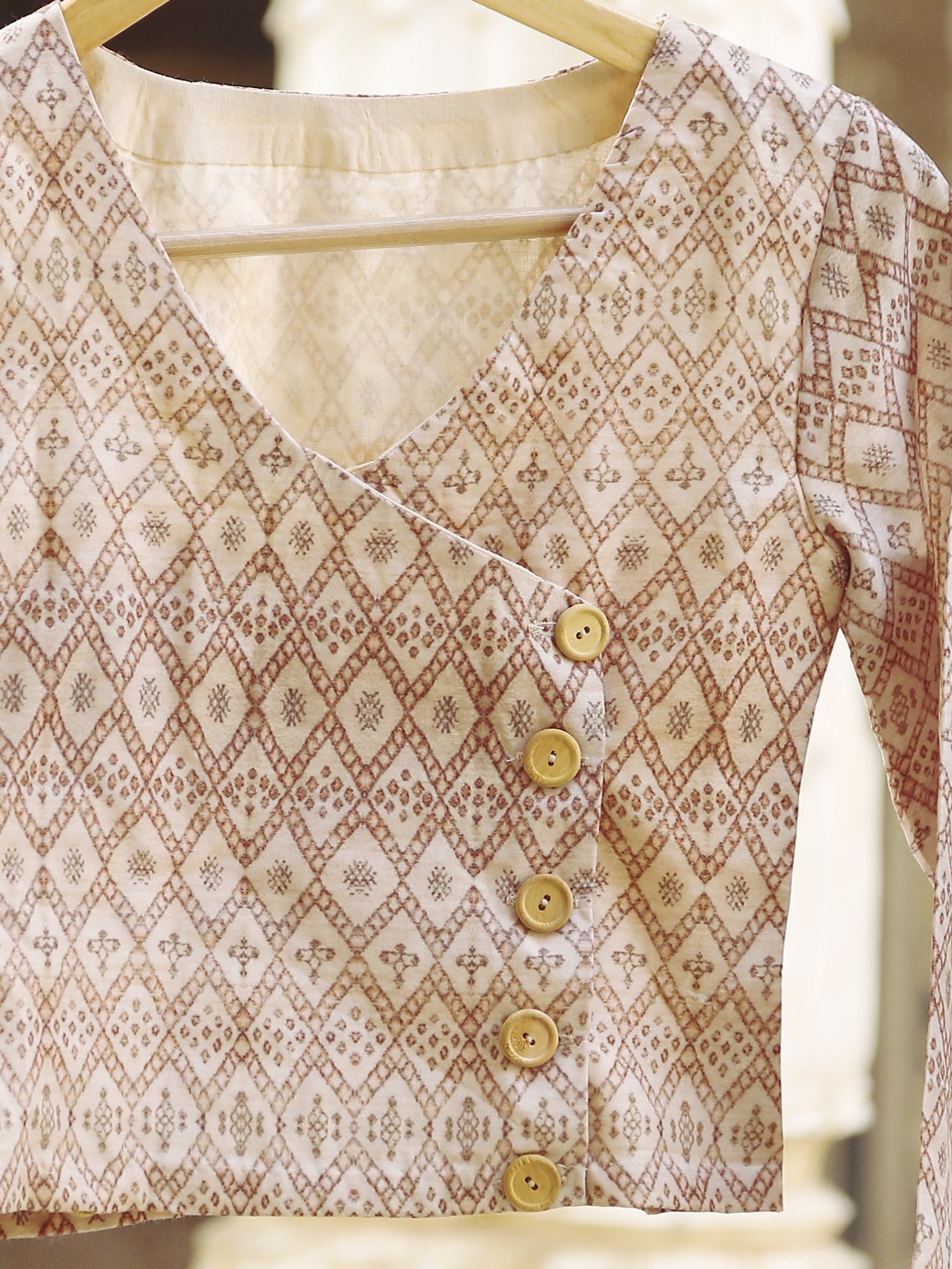 Beige Geo Angrakha Blouse