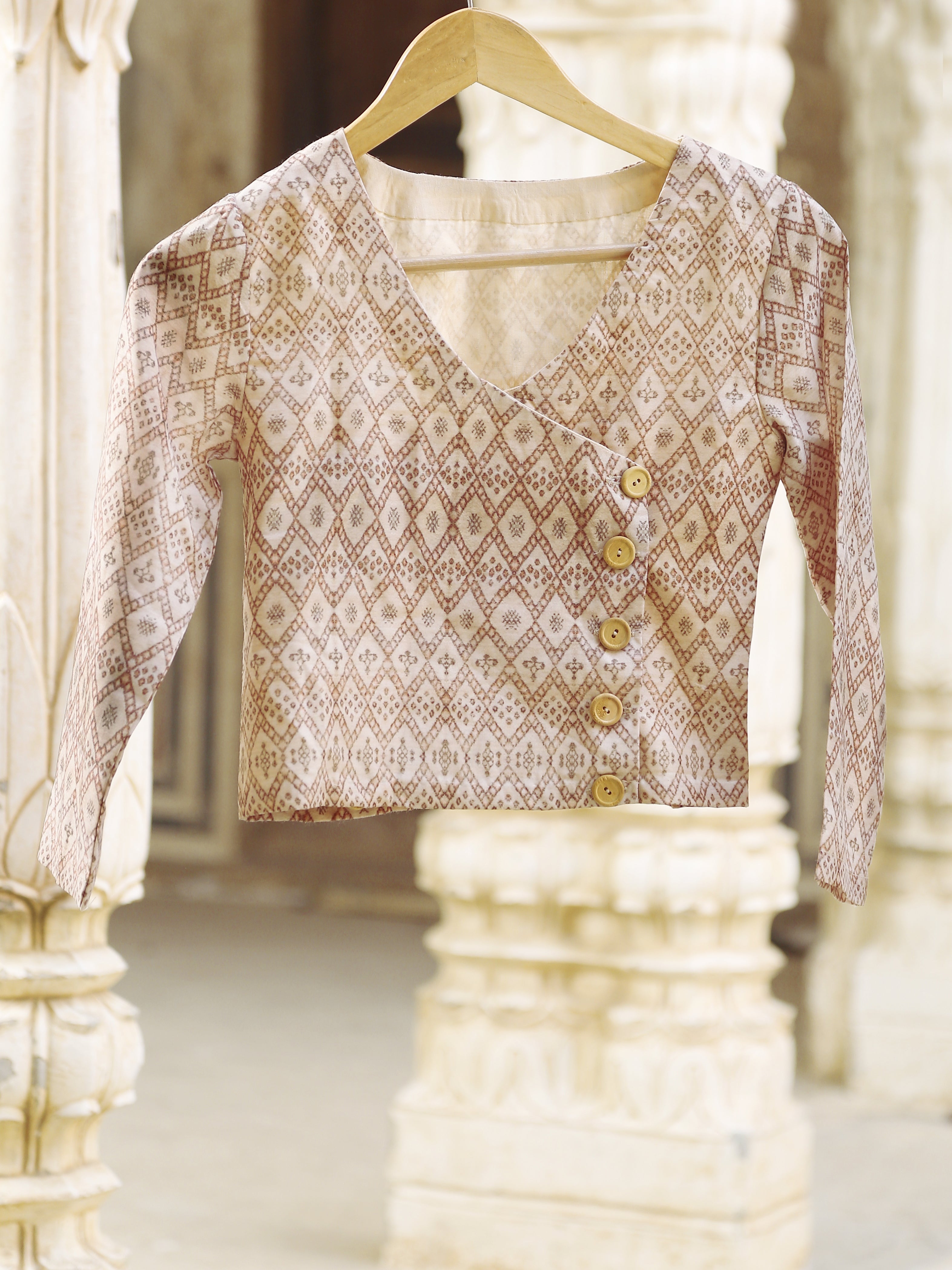 Beige Geo Angrakha Blouse