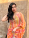 Hand Painted Colour Melted Pink Yellow Organza Saree with Lace & Blouse Fabric