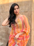 Hand Painted Colour Melted Pink Yellow Organza Saree with Lace & Blouse Fabric