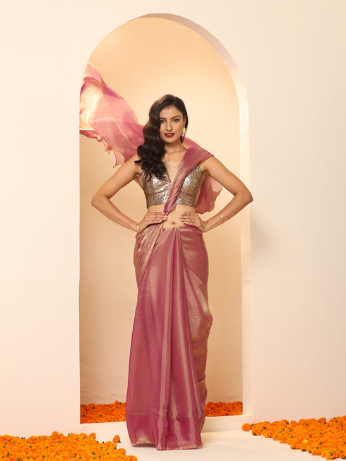 Purple Galaxy Mettalic Chiffon Saree with Beads