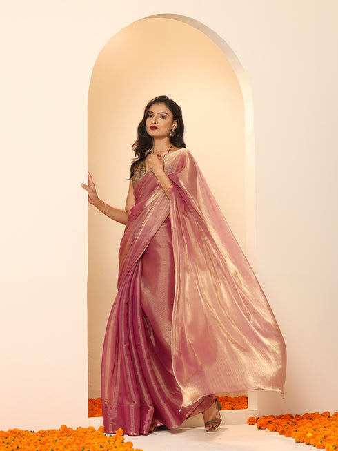 Purple Galaxy Mettalic Chiffon Saree with Beads