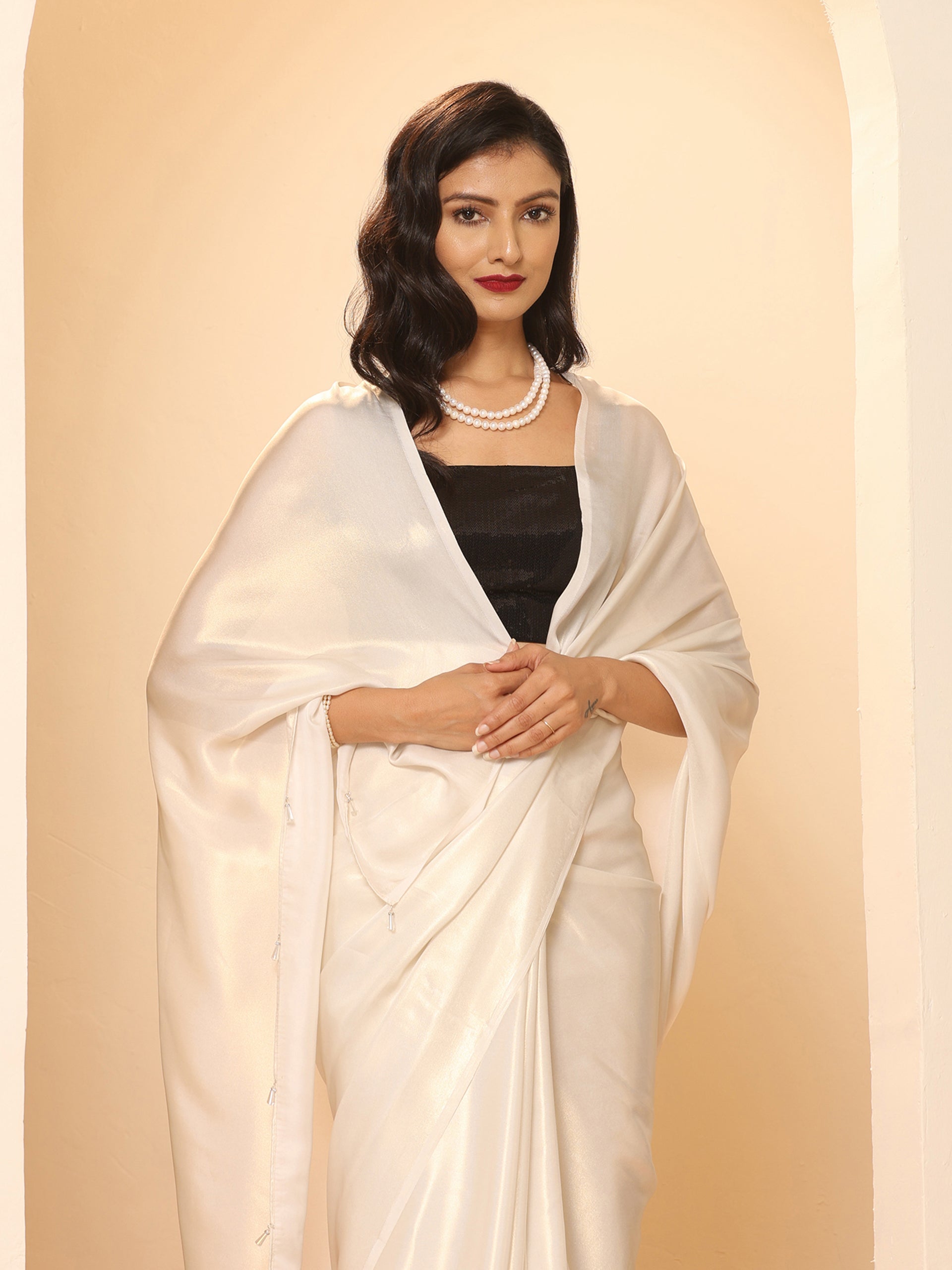 Mother of Pearl White Gold Chiffon Saree