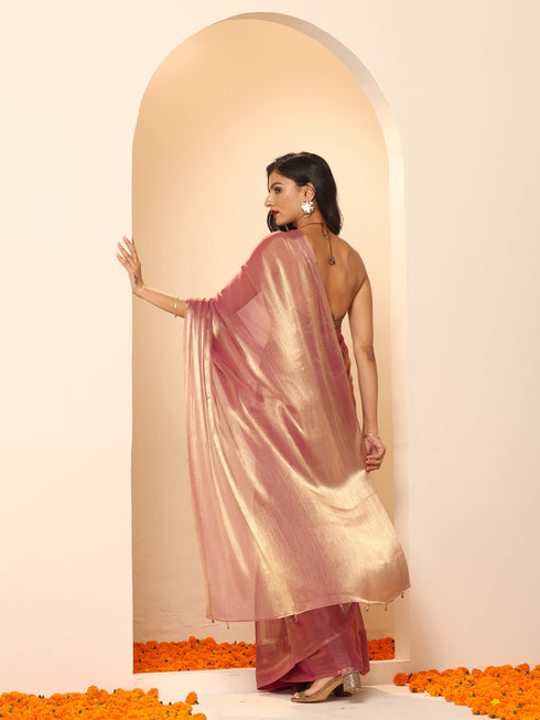 Purple Galaxy Mettalic Chiffon Saree with Beads