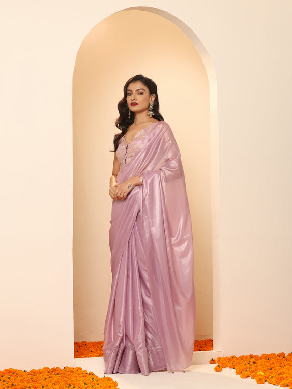 Lavender Silken Saree With Jacquard Blouse Fabric