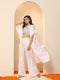 Women's White Satin Pant, Jacket and Polka Halter Blouse Set 3 Piece Set | Straight Fit, Halter Neck, Sleeveless, Pants, Casual Wear, Partywear, (Satin)